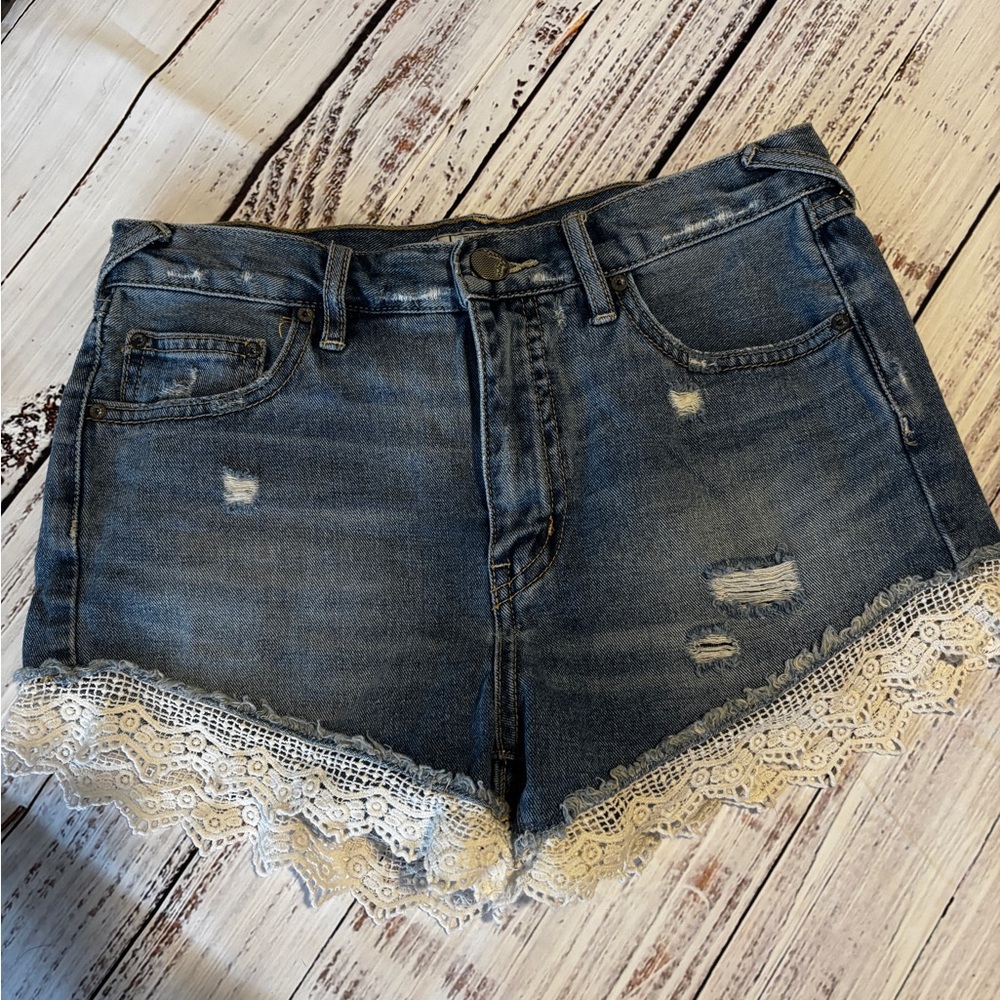 Free People Lace Trim Boho Style Denim shorts